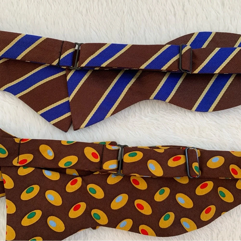 The Bow Tie Club Brown Royal Gold Stripes & Brown Gold Vintage Oval Bowties Set